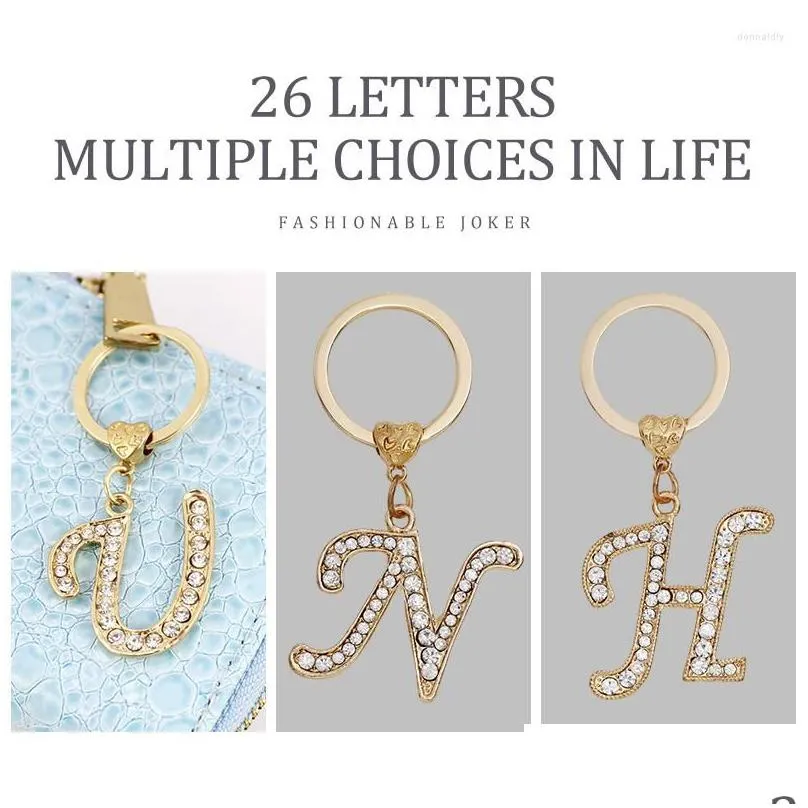 keychains rhinestone crystal letter pendant keychain gold color 26 english letters a-z key ring fashion jewelry unisex chain gifts