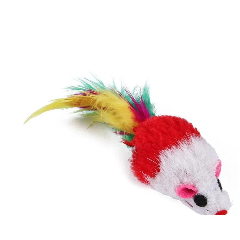 cute mini soft fleece false mouse cat toys colorful feather funny playing training toy for cats kitten puppy pet supplies