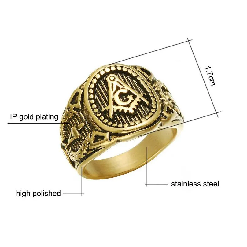 2017 stainless steel mens masonic rings vintage titanium steel hip hop men`s rings for male punk jewelry gift