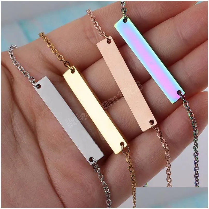 personalized blank bar necklace women stainless steel long diy pendant necklace creative gift 35*6mm