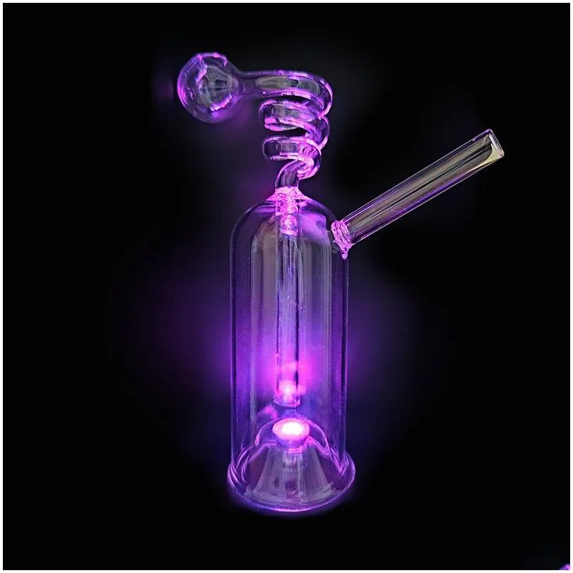 led glow glass hookah spiral smoking pipe smoke shisha diposable glass pipes oil burner ash catcher bong percolater whole set bubbler gifts tobacco bowl