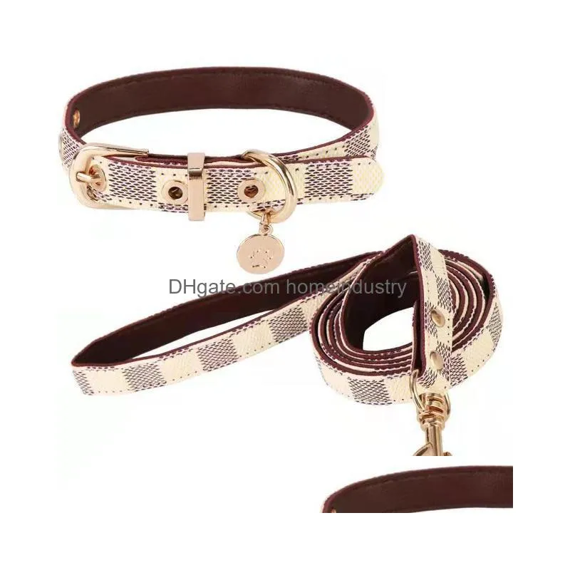 7colors fashion brand dog collars brand designers letters print old flowers grid pattern cute leashes casual adjustable strong and durable dogs neck