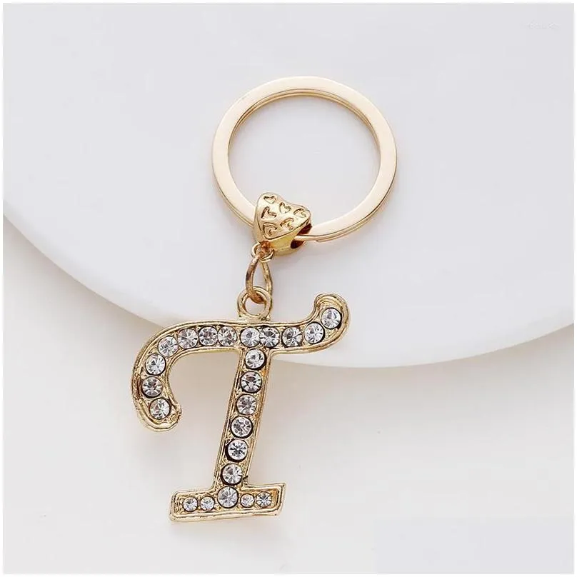 keychains rhinestone crystal letter pendant keychain gold color 26 english letters a-z key ring fashion jewelry unisex chain gifts