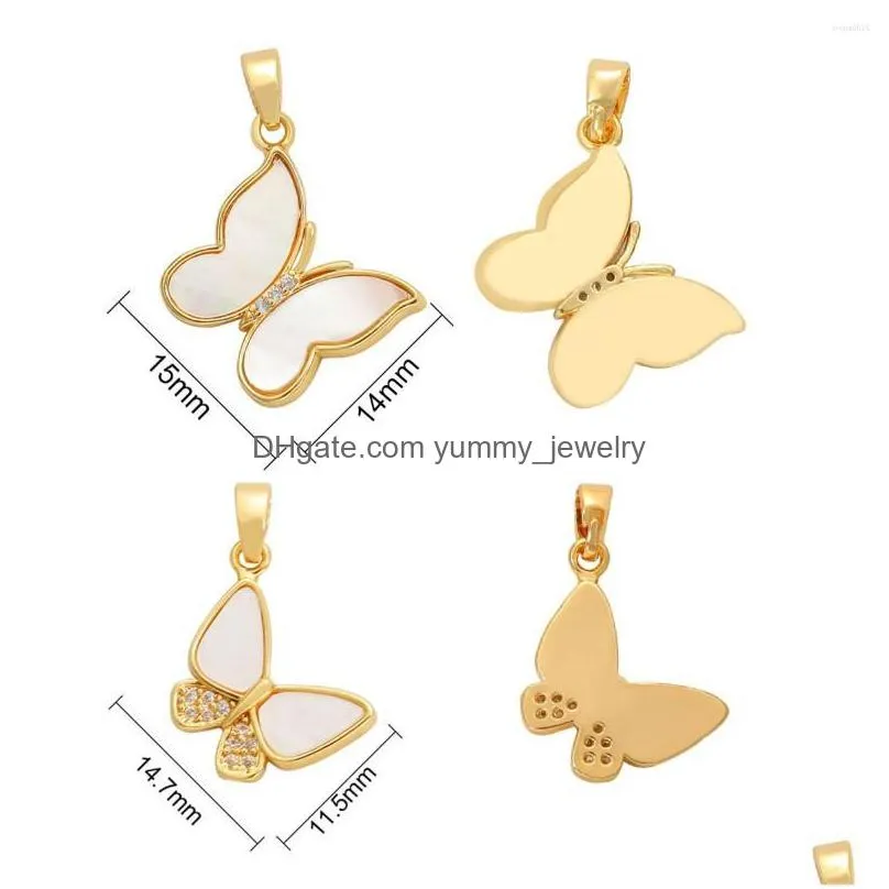 charms 1pc fashion cute gold plated butterfly charm pendant natural shell zircon rhinestone women necklace earring diy jewelry making