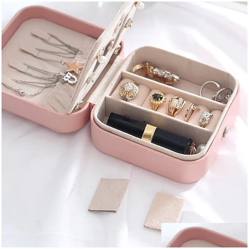 korean style jewelry organizer display travel jewelry case portable jewelry box magnetic buckle pu earrings ring storage box t200808