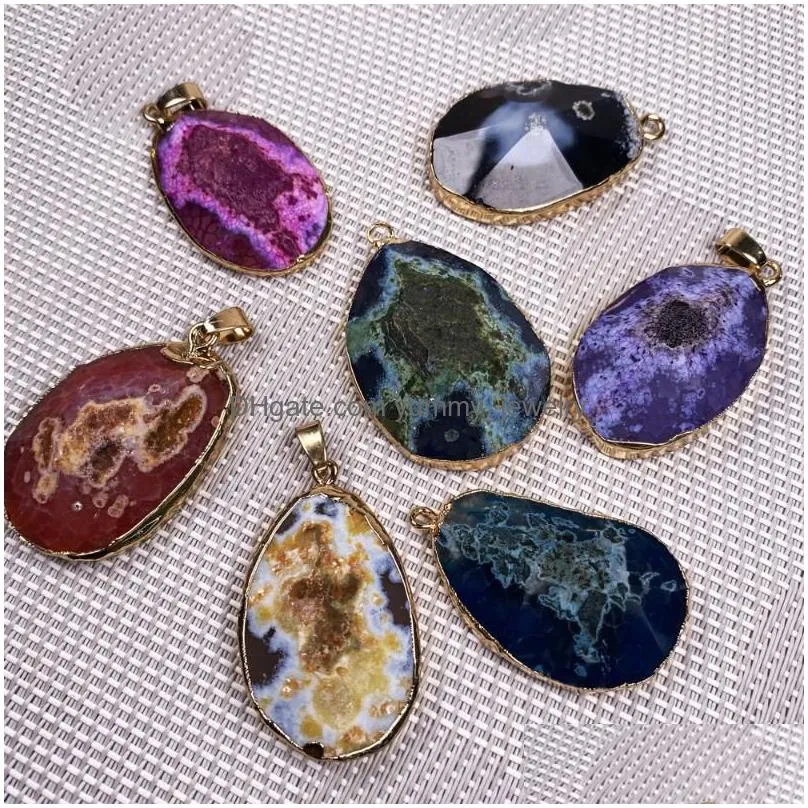 charms natural stone pendant decorative pattern agates crystal quartz for handmade jewelry making diy necklace accessoriescharms