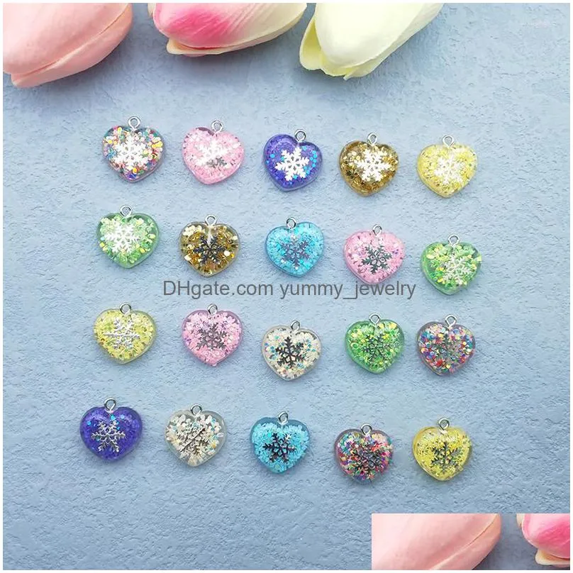 charms 10pcs resin love pendant colorful loose powder snowflake keychain bracelet earrings diy handmade charm artifact materials
