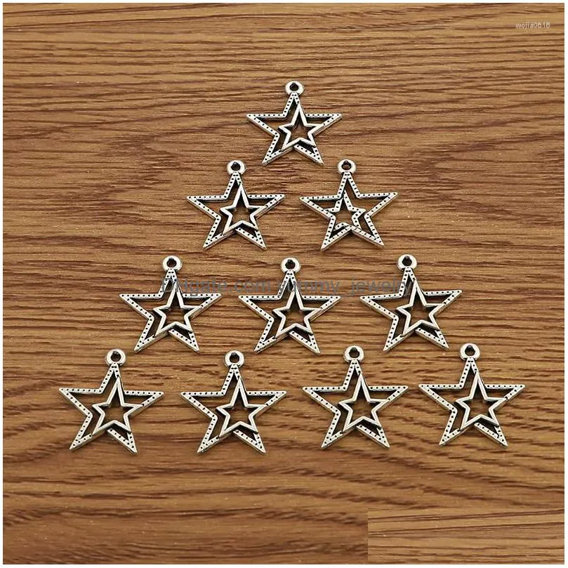 charms 10pcs/lot 21 22mm antique silver color double five-pointed star two pendants jewelry making diy handmade craft