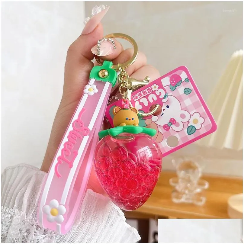 keychains the latest oil keychain strawberry cream fruit jar girl heart bag pendant lanyard fashion car mobile phone jewelry hanging