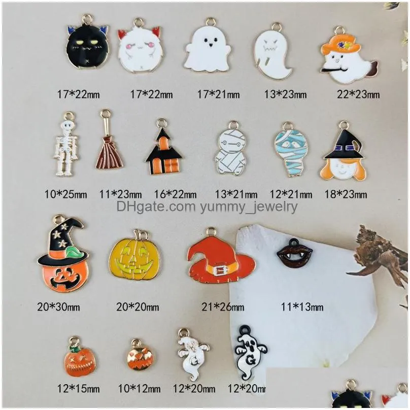 charms 10pcs halloween series alloy drip oil diy jewelry accessories fun ghost pumpkin head skull haunted house pendant materialcharms