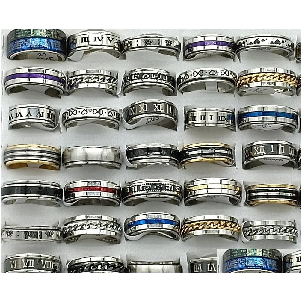 30pcs/lot design mix spinner ring rotate stainless steel men fashion spin ring male female punk jewelry party gift wholesale lots