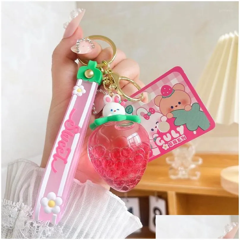 keychains the latest oil keychain strawberry cream fruit jar girl heart bag pendant lanyard fashion car mobile phone jewelry hanging