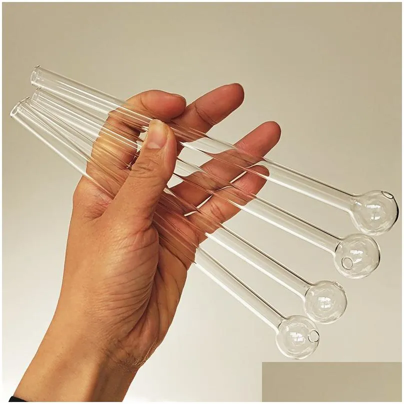 20cm (7.9 inch) long oil burner thick pyrex large transparent glass pipe for smoking bubbler tube dot nail burning jumbo accessories