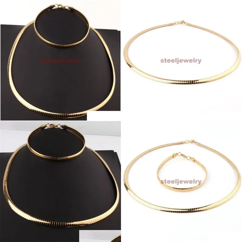 women 6mm collar choker necklace bangle bracelet jewelry set gold stainless steel snake chain necklace bracelet 201222