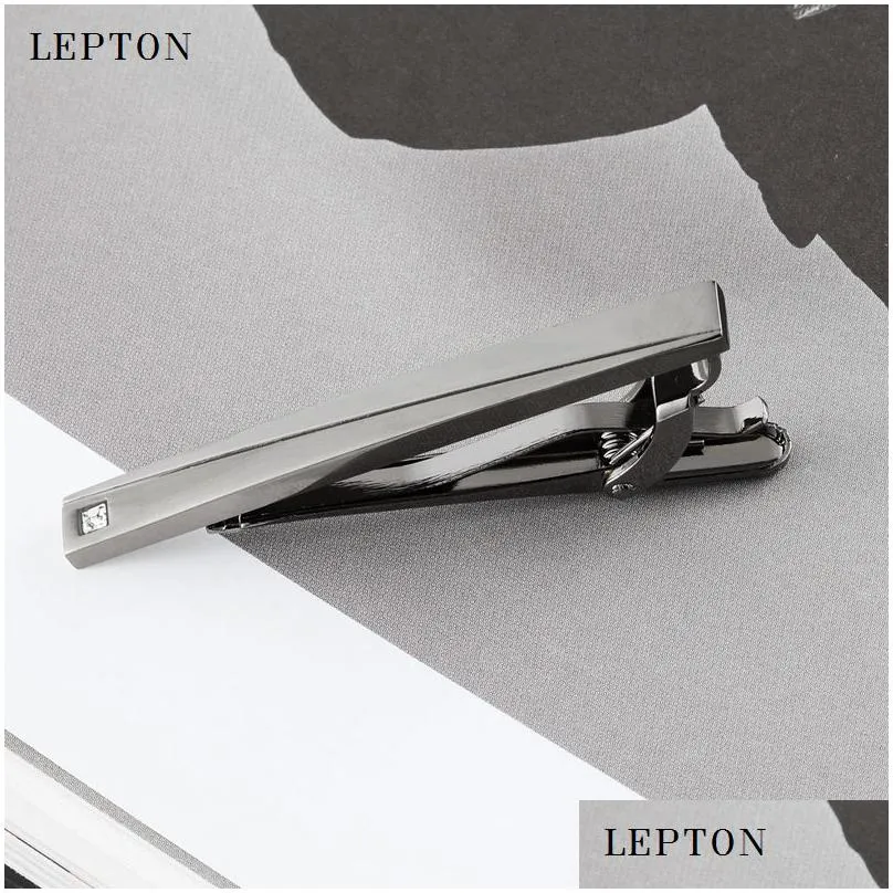 lepton classic business square black brush mens cufflinks tie clips set high quality necktie pin tie bars clip clasp drop ship 201106