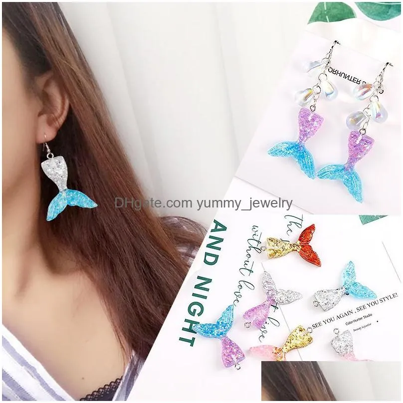 charms 10pcs 30 37mm colorful fish mermaid tail resin pendant finding cute diy earrings necklace handmade jewelry accessoriescharms