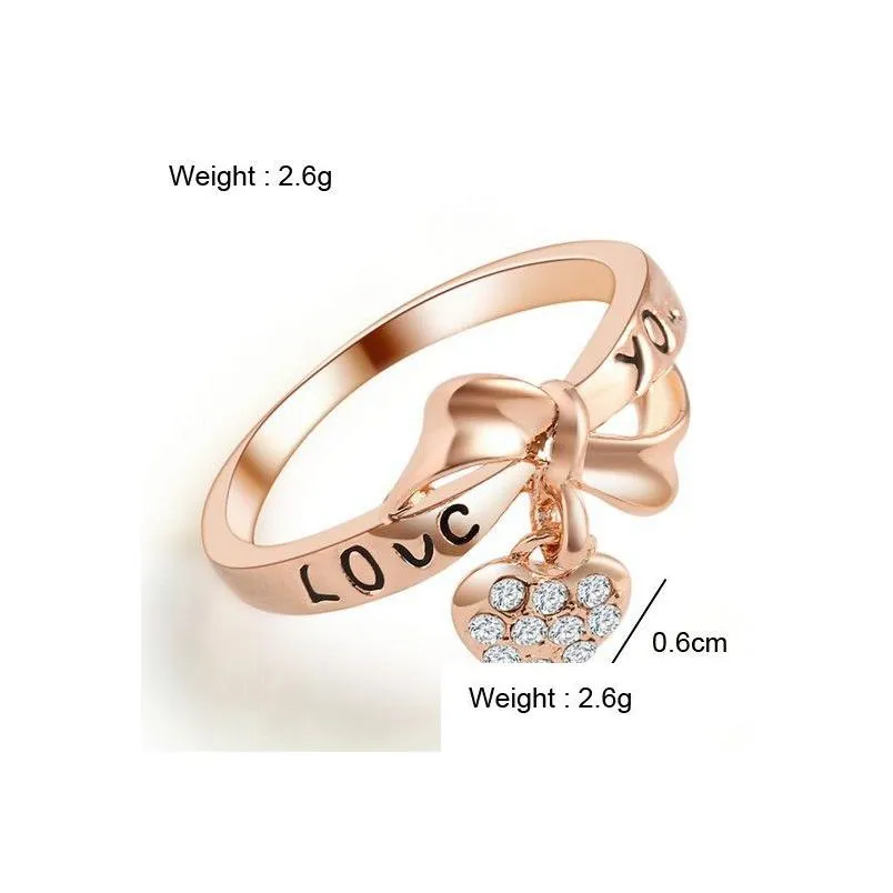 5pcs/lot new arrival love you rings for women heart to heart diamond crystal ring women finger ring