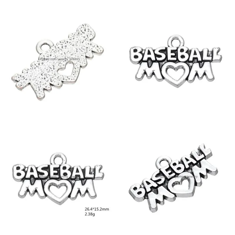 free shipping new fashion easy to diy 20pcs festival gift baseball mom charms jewelry for women jewelry making fit for necklace or