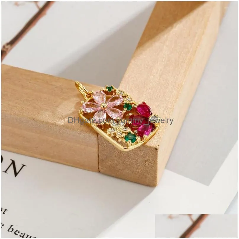 charms color crystal zircon hand-decorated copper flower pendant diy necklace jewelry accessory trendy women gift wholesale