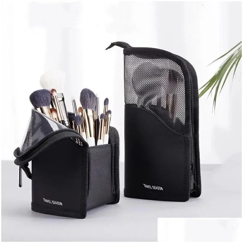 cosmetic bags cases 1 pc stand cosmetic bag for women clear zipper makeup bag travel female makeup brush holder organizer toiletry bag