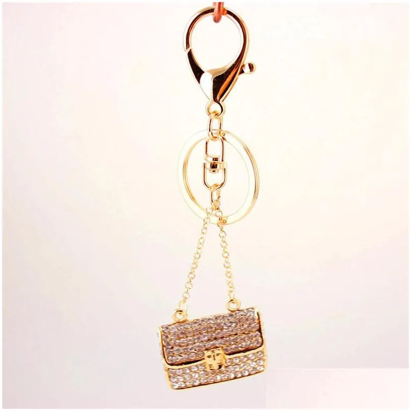 keychains fashion metal small gift creative square lady chain bag shape keychain white rhinestone keyfobkeychains