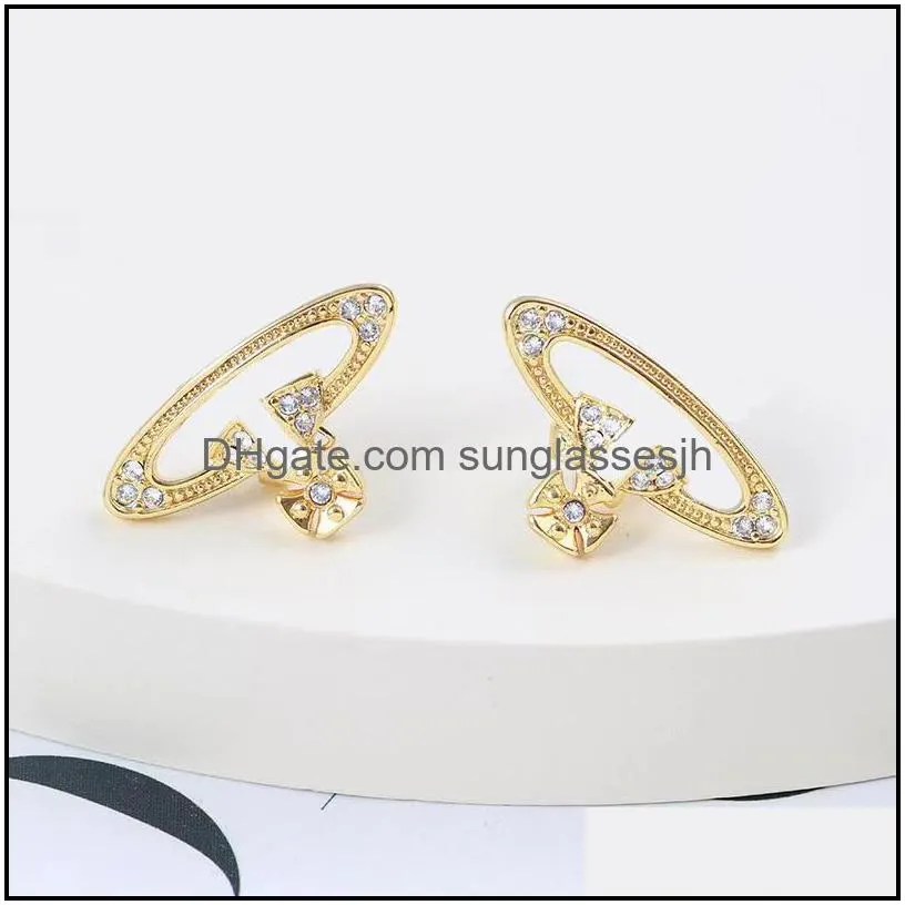 Luxury Stud Saturn Earrings for Woman Diamond Designer Jewelry Silver Gold Plating Planet Fashion Eardrop Copper Geometry Charm Accessories Designers