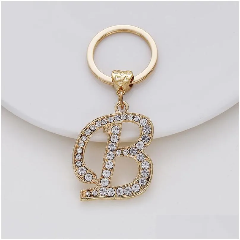 keychains rhinestone crystal letter pendant keychain gold color 26 english letters a-z key ring fashion jewelry unisex chain gifts