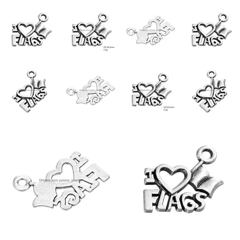 free shipping new fashion easy to diy 30pcs tibetan silver plated i love flags accessory charm jewelry jewelry making fit for necklace or