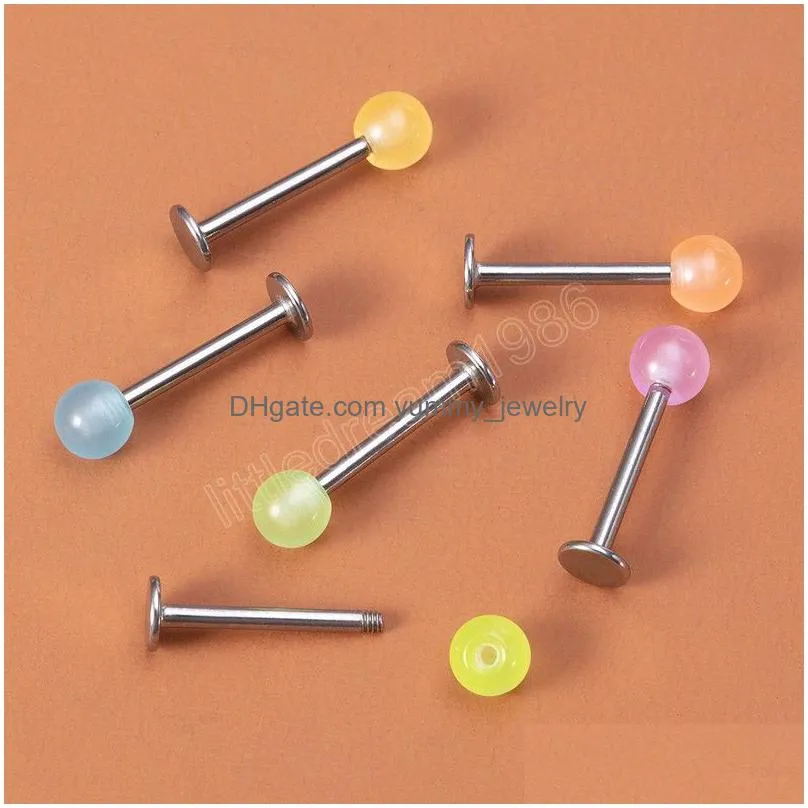 6pcs glow in dark lip ring ear piercing luminous stud earrings cartilage helix tragus body jewelry surgical steel labret bar