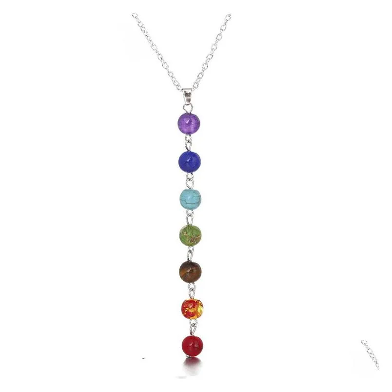 7 chakra beads pendant necklace with real stones mala y-shaped chains for women reiki healing energy beads yoga jewelry