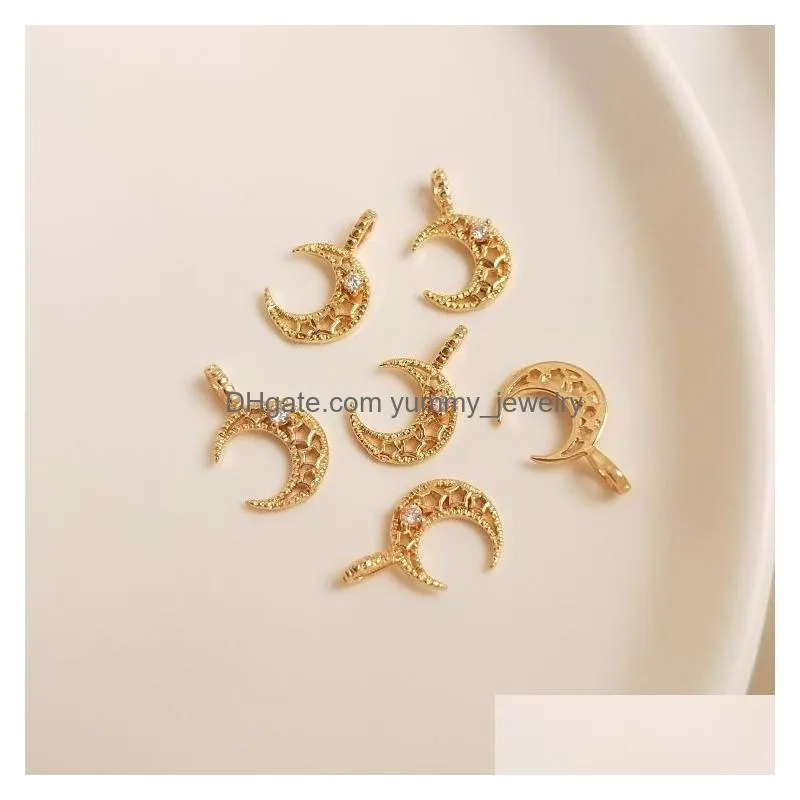 charms 4pcs gold plated brass crescent moon sun flowerzircon pendants for jewelry making diy earrings necklaces craft materialcharms