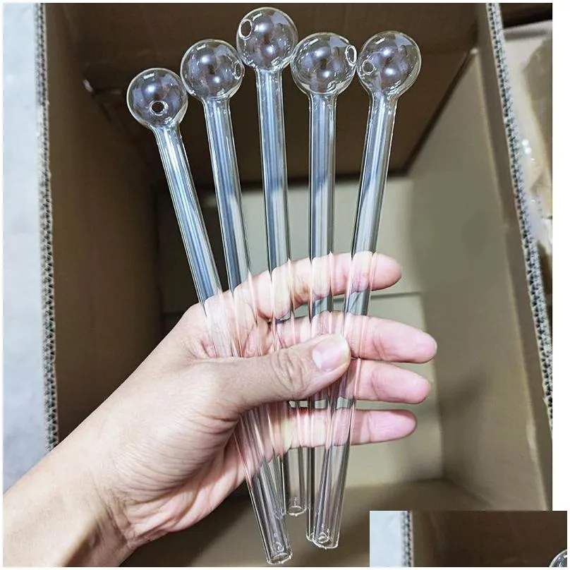 20cm length oil burner thick pyrex large transparent glass pipe for smoking bubbler tube dot nail burning jumbo accessories wholesale
