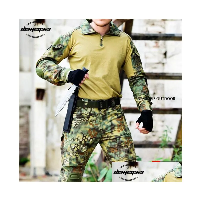 woodland camouflage army uniform tactical combat suit war game clothing shirt add pants elbow knee pads