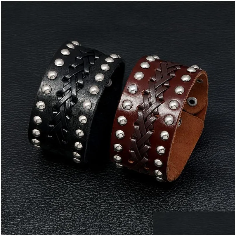 black leather wristband bracelet cuff goth gothic punk bracelets men stud armbands cosplay can be adjusted jewelry