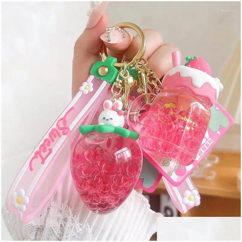 keychains the latest oil keychain strawberry cream fruit jar girl heart bag pendant lanyard fashion car mobile phone jewelry hanging