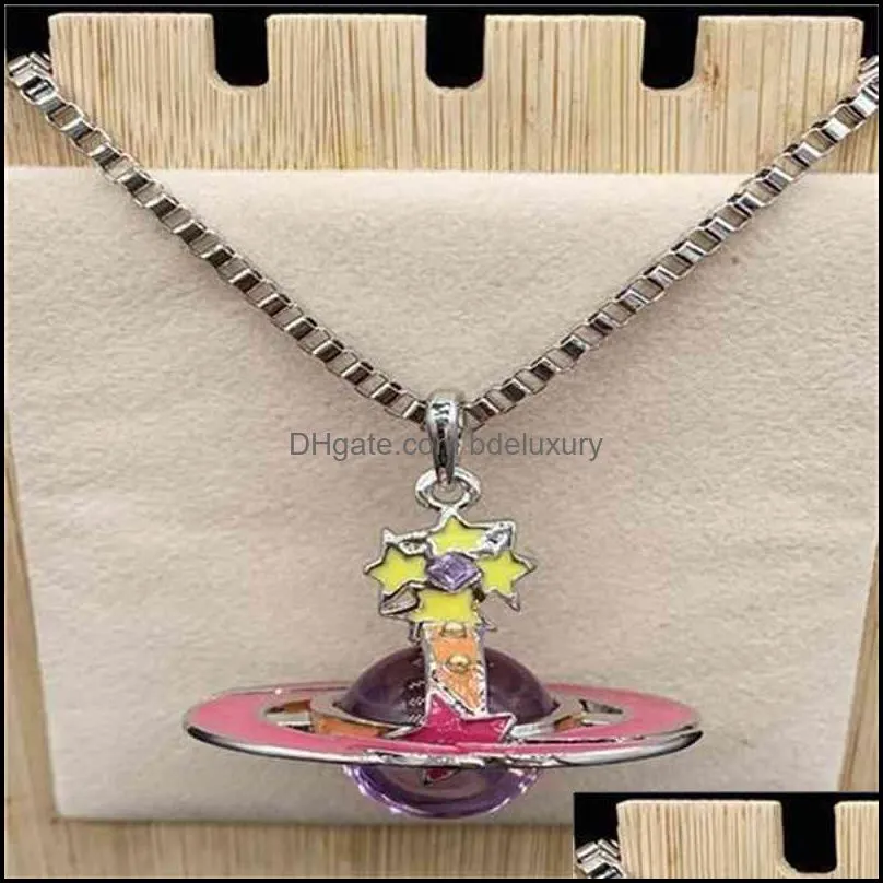 Empress Dowager Vivian silver edge three-dimensional red ring purple bead meteor size Saturn Necklace -- b8176
