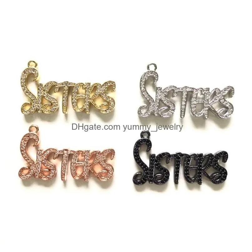 charms 5pcs sisters word for women jewelry making cubic zirconia micro pave letters bracelet necklace pendant girl gift