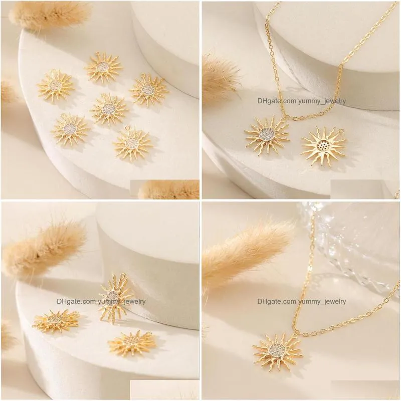 charms creative real gold plated brass crystal sunflower star for diy earrings necklace pendant jewelry making accessoriescharms