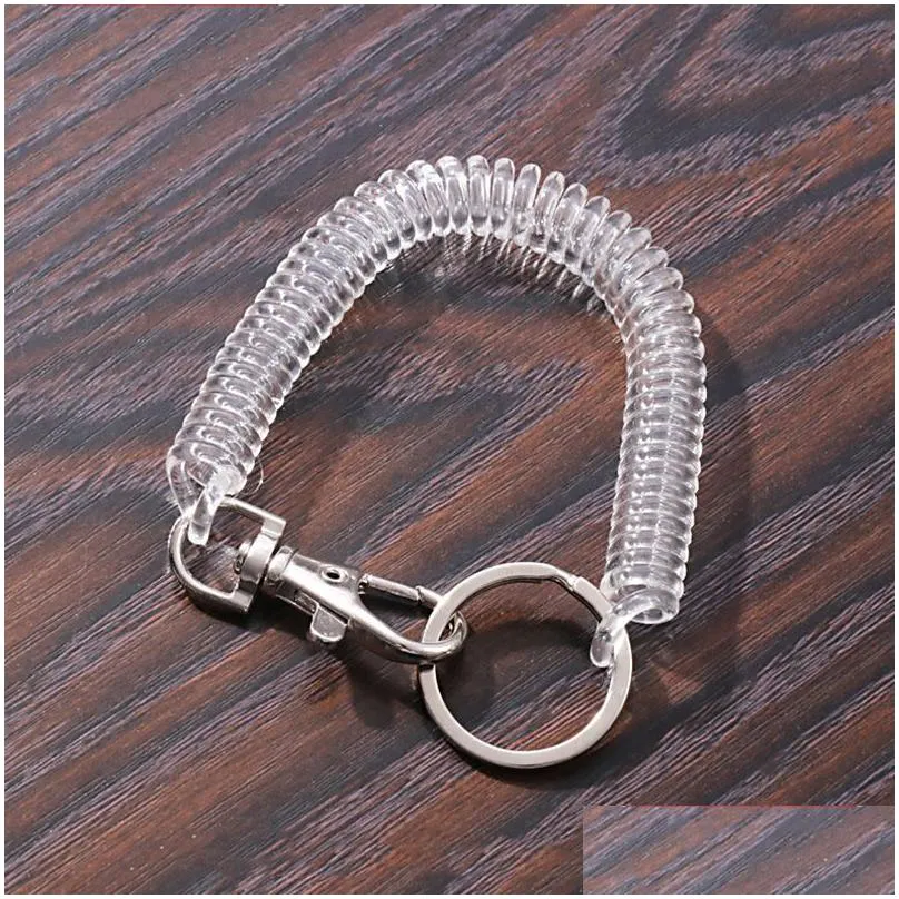 keychains 1pcs elastic spring rope key chains rings silver color metal carabiner for outdoor camping anti-lost phone keychain