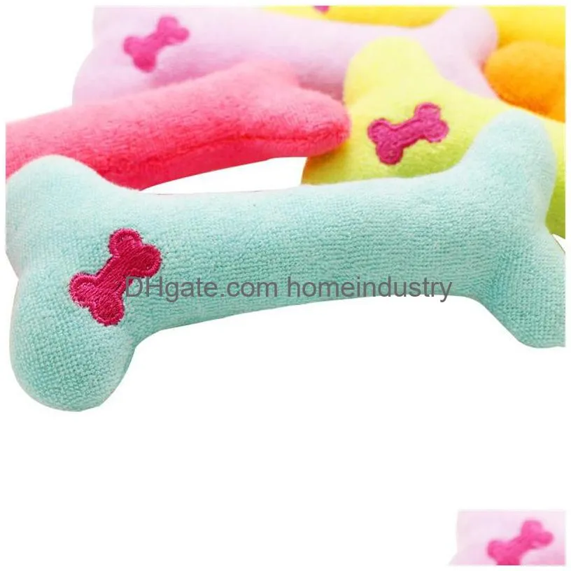 plush pet dog puppy sound toys bone shape puppy cat chew squeaker squeaky toy pillow solid color five colors 4979 q2