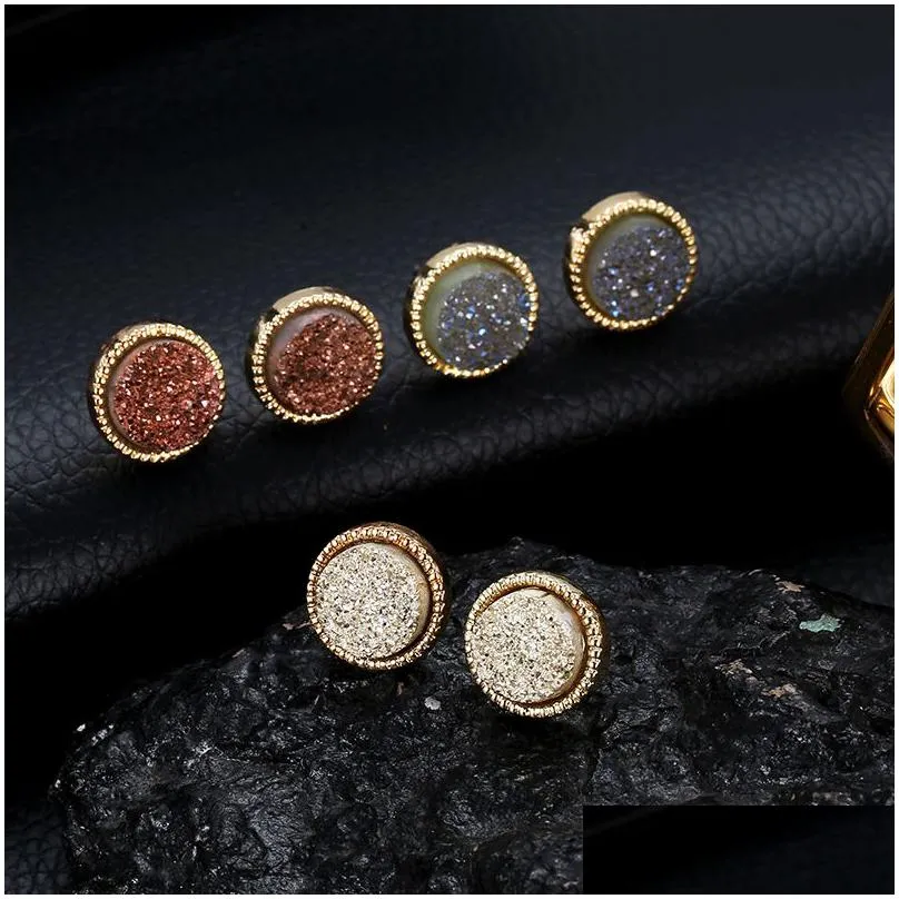 new resin druzy stud earrings for women simple circle stone gold earring female fashion jewelry gift in bulk