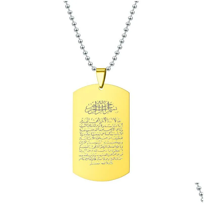 arabia scripture necklaces for women men stainless steel dog tag pendant beads chains fashion jewelry gift