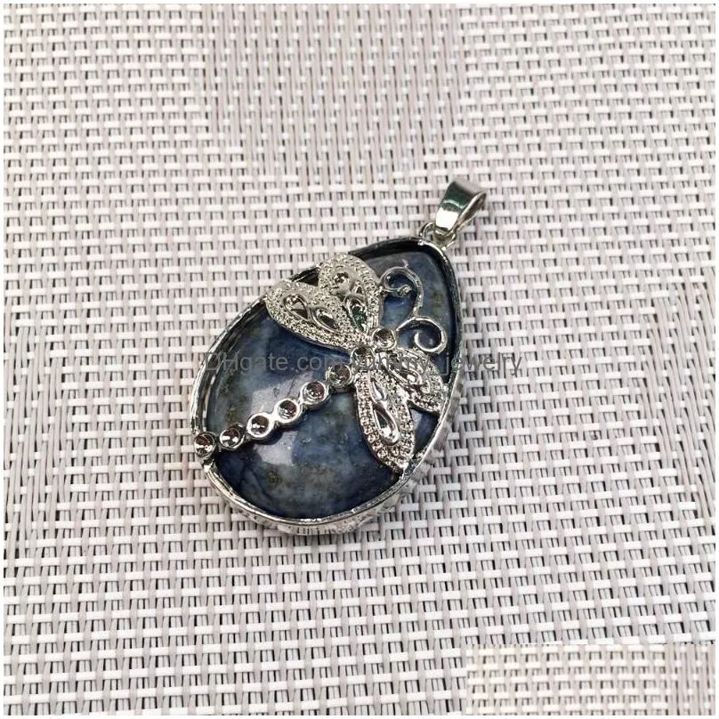 charms natural stones dragonfly pendant quartz tiger`s eye lapis lazuli crystal pendants for jewelry making diy necklaces