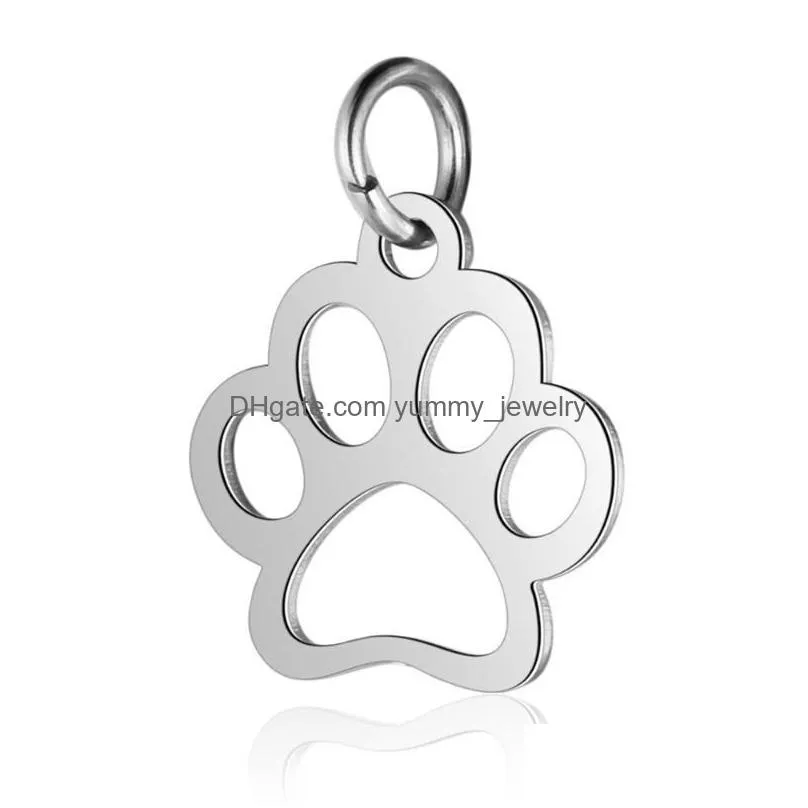 charms 10pcs stainless steel dog print for jewelry making hollow footprint charm polished diy findingscharmscharms