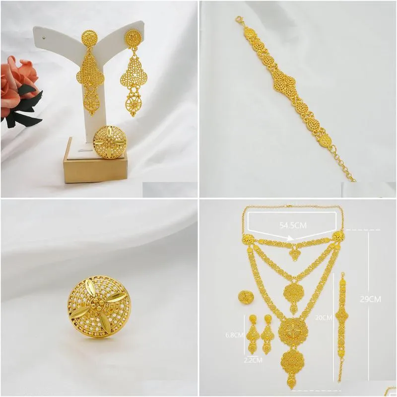 dubai jewelry sets gold necklace & earring set for women african france wedding party 24k jewelery ethiopia bridal gifts 201222