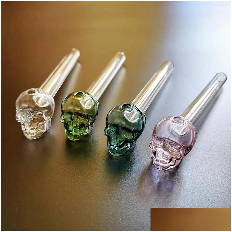 5.3`` skull face colorful thick pyrex oil burner glass pipe handcraft nail burning pipes transparent glass mouthpiece cigarette pipe smoke