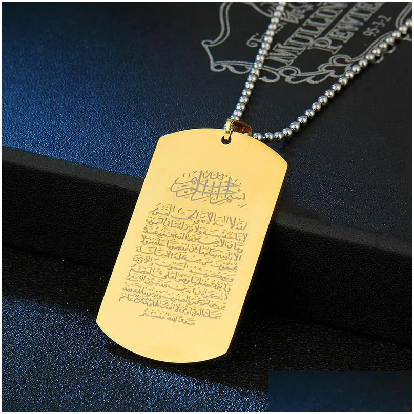 arabia scripture necklaces for women men stainless steel dog tag pendant beads chains fashion jewelry gift