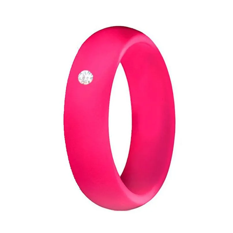 10 colors/lot 5.7mm wide women wedding silicone rings for girls crystal diamond engagement bride comfortable soft rubber finger ring