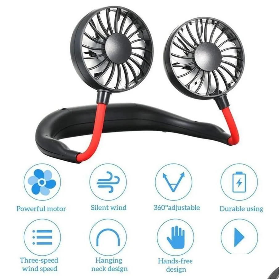 stock party favor hand fan sports portable usb rechargeable dual mini air cooler summer neck hanging fan