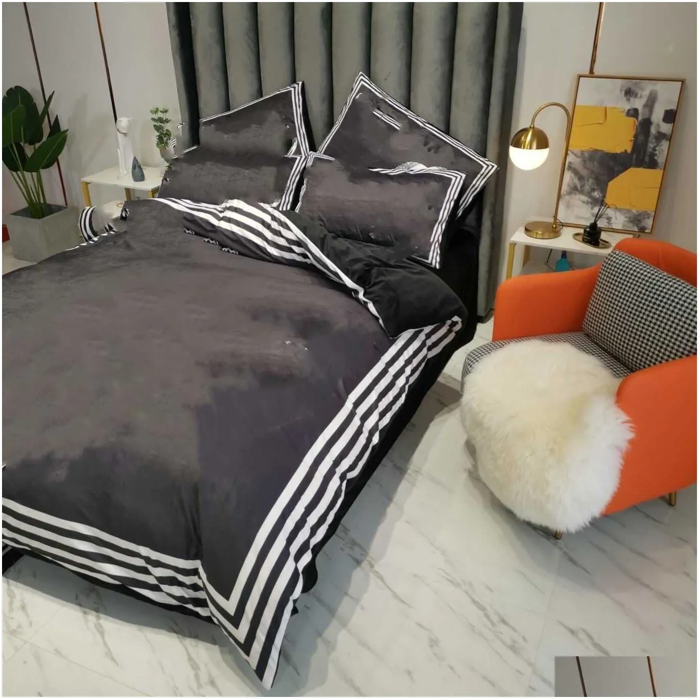 black designer bedding sets winter warm duvet cover queen size bed comforters sets covers pcs pillow cases